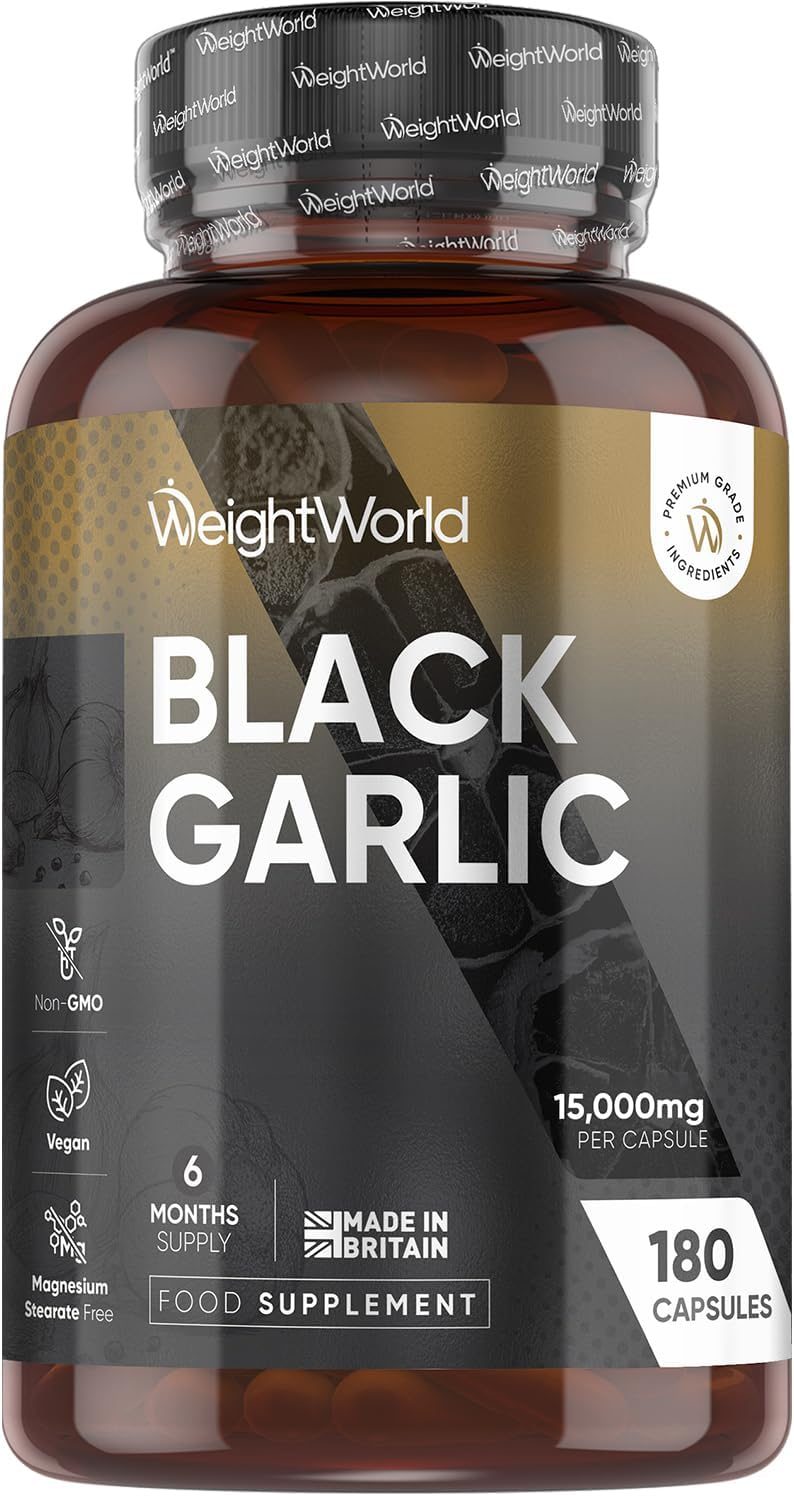 WeightWorld Black Garlic Capsules 15000mg | 6 Months Supply | 180 Capsules | Highly Concentrated Black Garlic Extract (100:1) | 1 per Day | Vegan, Non-GMO & Magnesium Stearate-Free | Made in the UK
